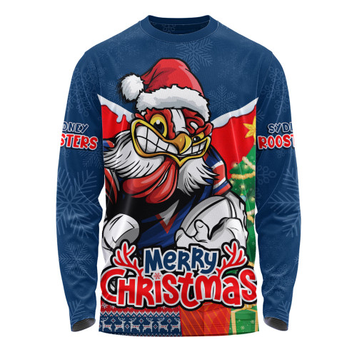 Sydney Roosters Long Sleeve T-shirt Santa Scoring Touchdown On Christmas Game Day