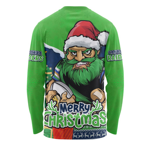 Canberra Raiders Long Sleeve T-shirt Santa Scoring Touchdown On Christmas Game Day