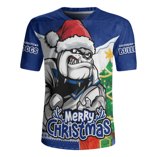 Canterbury-Bankstown Bulldogs Rugby Jersey Santa Scoring Touchdown On Christmas Game Day