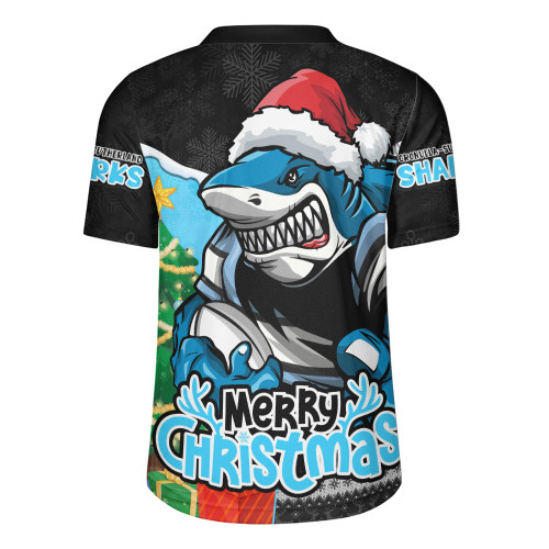 Cronulla-Sutherland Sharks Rugby Jersey Santa Scoring Touchdown On Christmas Game Day