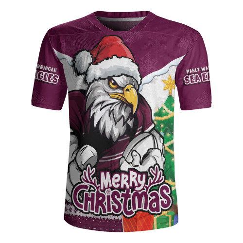Manly Warringah Sea Eagles Rugby Jersey Santa Scoring Touchdown On Christmas Game Day