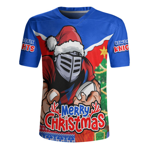 Newcastle Knights Rugby Jersey Santa Scoring Touchdown On Christmas Game Day
