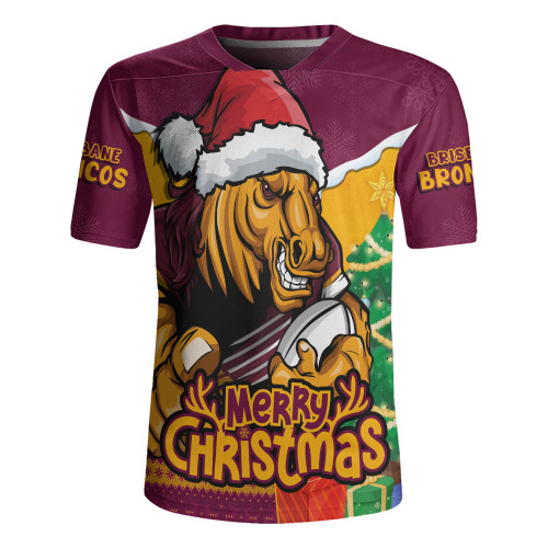 Brisbane Broncos Rugby Jersey Santa Scoring Touchdown On Christmas Game Day