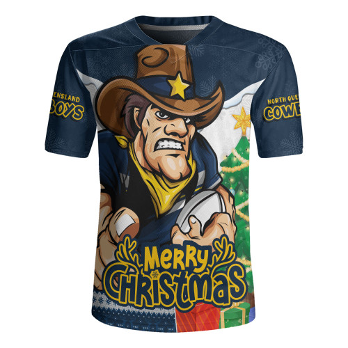 North Queensland Cowboys Rugby Jersey Santa Scoring Touchdown On Christmas Game Day