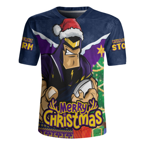 Melbourne Storm Rugby Jersey Santa Scoring Touchdown On Christmas Game Day