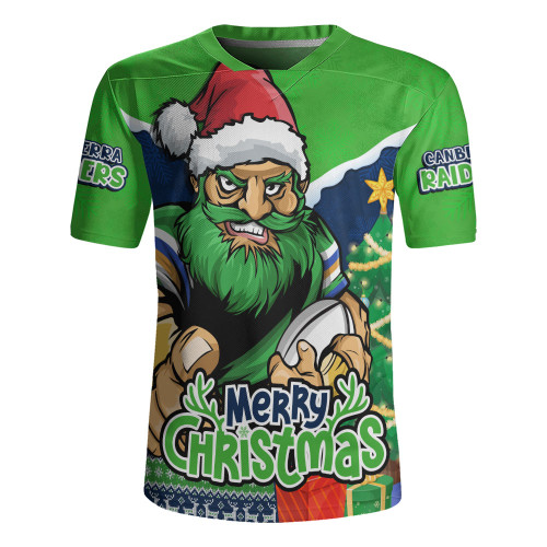 Canberra Raiders Rugby Jersey Santa Scoring Touchdown On Christmas Game Day