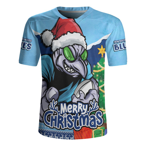 New South Wales Blues Rugby Jersey Santa Scoring Touchdown On Christmas Game Day