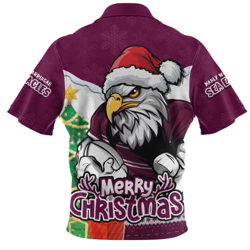 Manly Warringah Sea Eagles Zip Polo Shirt Santa Scoring Touchdown On Christmas Game Day