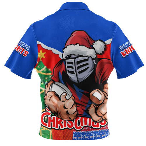 Newcastle Knights Zip Polo Shirt Santa Scoring Touchdown On Christmas Game Day