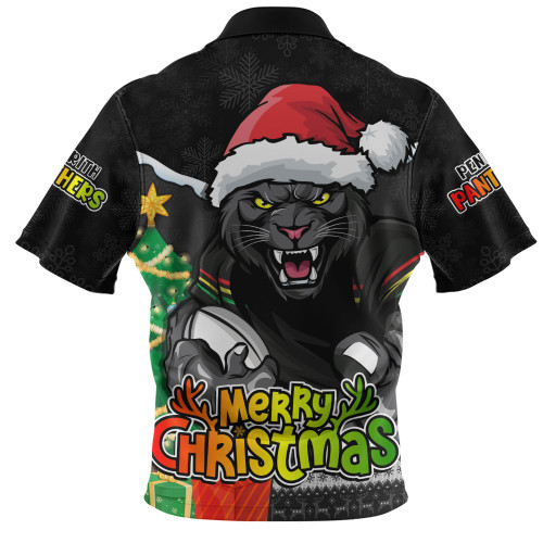 Penrith Panthers Zip Polo Shirt Santa Scoring Touchdown On Christmas Game Day