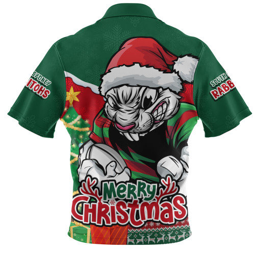 South Sydney Rabbitohs Zip Polo Shirt Santa Scoring Touchdown On Christmas Game Day