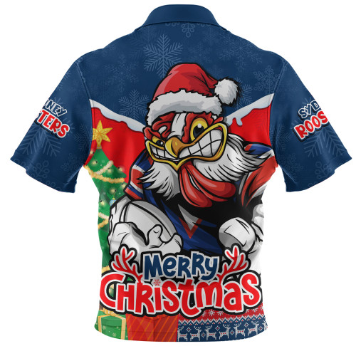 Sydney Roosters Zip Polo Shirt Santa Scoring Touchdown On Christmas Game Day