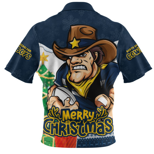 North Queensland Cowboys Zip Polo Shirt Santa Scoring Touchdown On Christmas Game Day