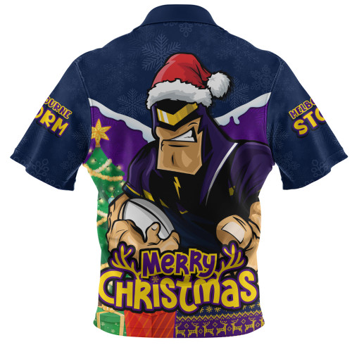 Melbourne Storm Zip Polo Shirt Santa Scoring Touchdown On Christmas Game Day