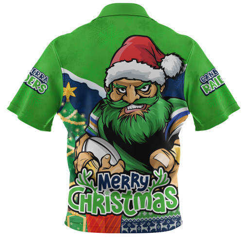 Canberra Raiders Zip Polo Shirt Santa Scoring Touchdown On Christmas Game Day