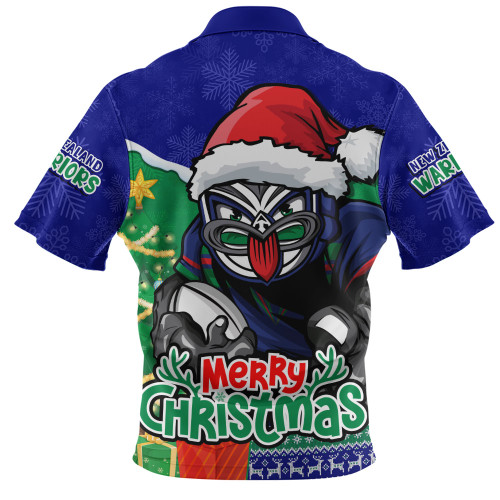 New Zealand Warriors Zip Polo Shirt Santa Scoring Touchdown On Christmas Game Day