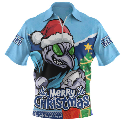 New South Wales Blues Zip Polo Shirt Santa Scoring Touchdown On Christmas Game Day