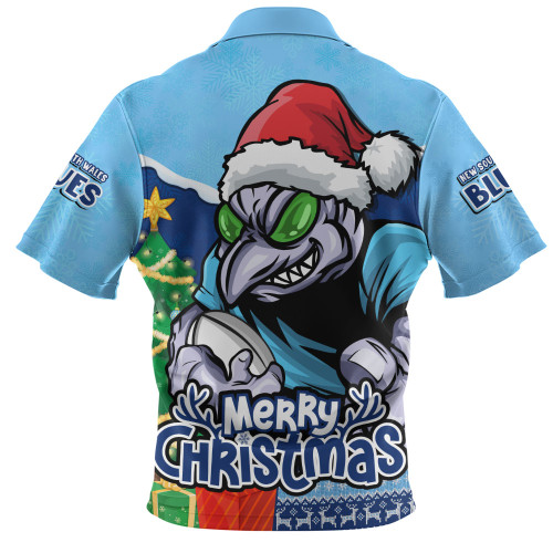 New South Wales Blues Zip Polo Shirt Santa Scoring Touchdown On Christmas Game Day