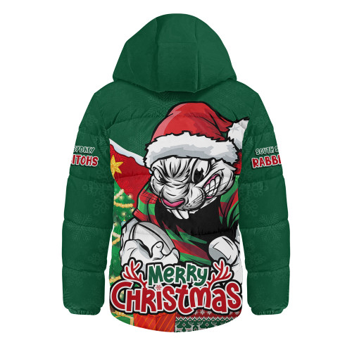 South Sydney Rabbitohs Hooded Padded Jacket Santa Scoring Touchdown On Christmas Game Day