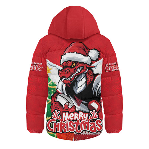 St. George Illawarra Dragons Hooded Padded Jacket Santa Scoring Touchdown On Christmas Game Day St. George Illawarra Dragons Hooded Padded Jacket Santa Scoring Touchdown On Christmas Game Day