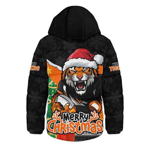Wests Tigers Hooded Padded Jacket Santa Scoring Touchdown On Christmas Game Day Wests Tigers Hooded Padded Jacket Santa Scoring Touchdown On Christmas Game Day