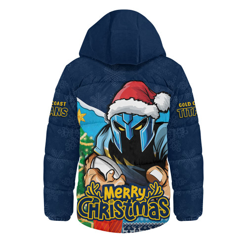 Gold Coast Titans Hooded Padded Jacket Santa Scoring Touchdown On Christmas Game Day