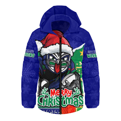 New Zealand Warriors Hooded Padded Jacket Santa Scoring Touchdown On Christmas Game Day