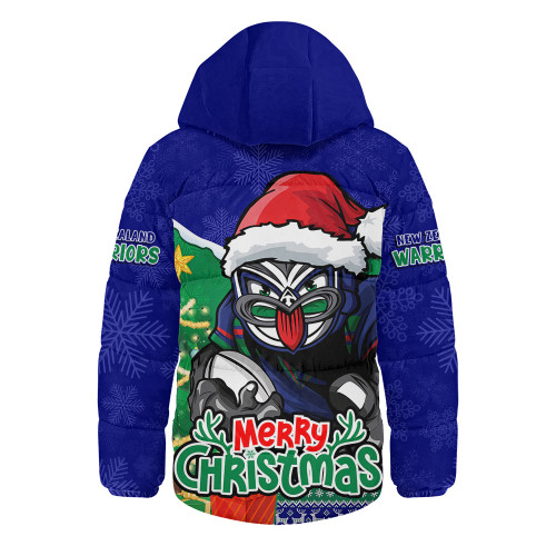 New Zealand Warriors Hooded Padded Jacket Santa Scoring Touchdown On Christmas Game Day