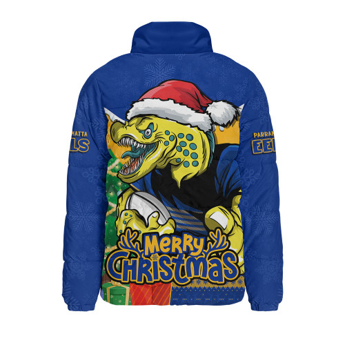 Parramatta Eels Padded Jacket Santa Scoring Touchdown On Christmas Game Day