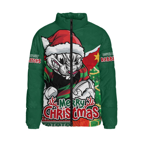 South Sydney Rabbitohs Padded Jacket Santa Scoring Touchdown On Christmas Game Day