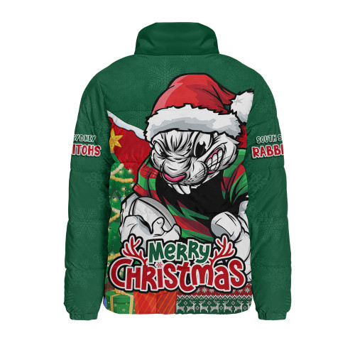 South Sydney Rabbitohs Padded Jacket Santa Scoring Touchdown On Christmas Game Day