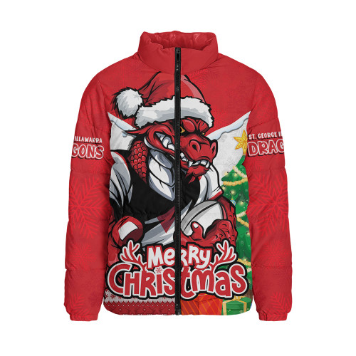 St. George Illawarra Dragons Padded Jacket Santa Scoring Touchdown On Christmas Game Day St. George Illawarra Dragons Padded Jacket Santa Scoring Touchdown On Christmas Game Day