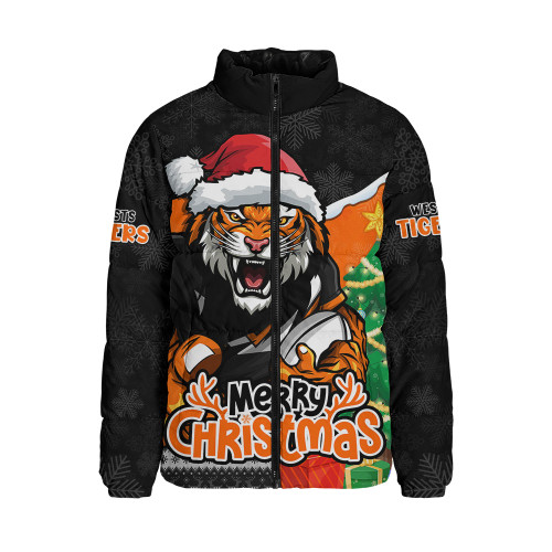 Wests Tigers Padded Jacket Santa Scoring Touchdown On Christmas Game Day Wests Tigers Padded Jacket Santa Scoring Touchdown On Christmas Game Day