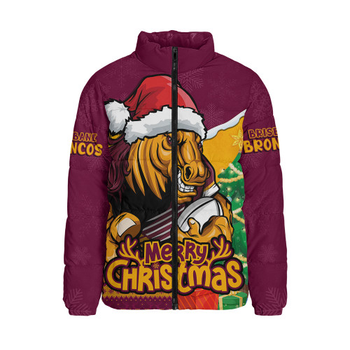 Brisbane Broncos Padded Jacket Santa Scoring Touchdown On Christmas Game Day Brisbane Broncos Padded Jacket Santa Scoring Touchdown On Christmas Game Day