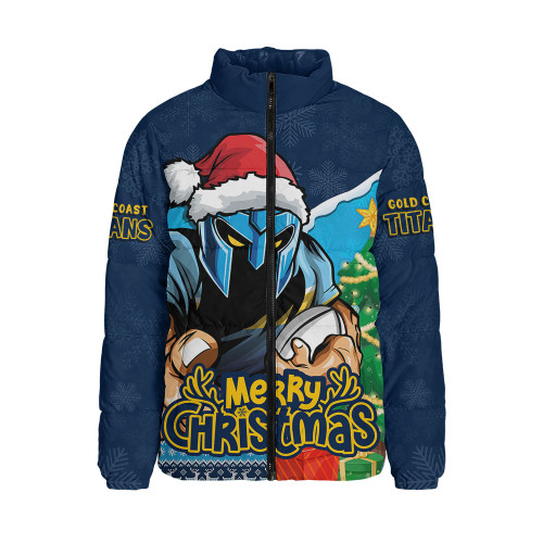 Gold Coast Titans Padded Jacket Santa Scoring Touchdown On Christmas Game Day