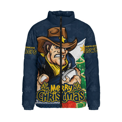 North Queensland Cowboys Padded Jacket Santa Scoring Touchdown On Christmas Game Day North Queensland Cowboys Padded Jacket Santa Scoring Touchdown On Christmas Game Day