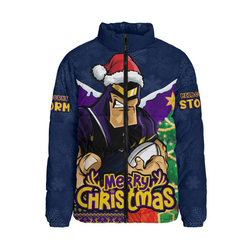 Melbourne Storm Padded Jacket Santa Scoring Touchdown On Christmas Game Day
