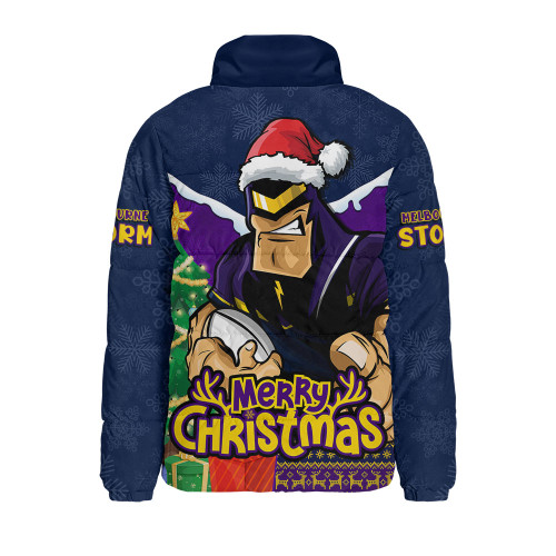 Melbourne Storm Padded Jacket Santa Scoring Touchdown On Christmas Game Day