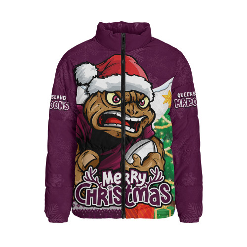 Queensland Maroons Padded Jacket Santa Scoring Touchdown On Christmas Game Day