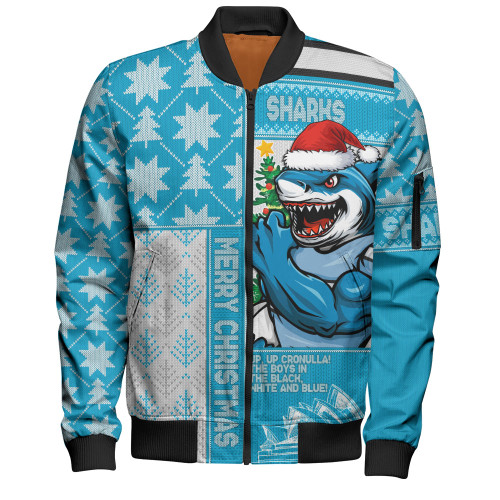 Cronulla-Sutherland Sharks Bomber Jacket Christmas Magic Knit Style Winter Glow
