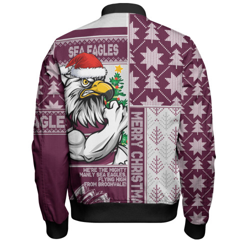 Manly Warringah Sea Eagles Bomber Jacket Christmas Magic Knit Style Winter Glow Manly Warringah Sea Eagles Bomber Jacket Christmas Magic Knit Style Winter Glow