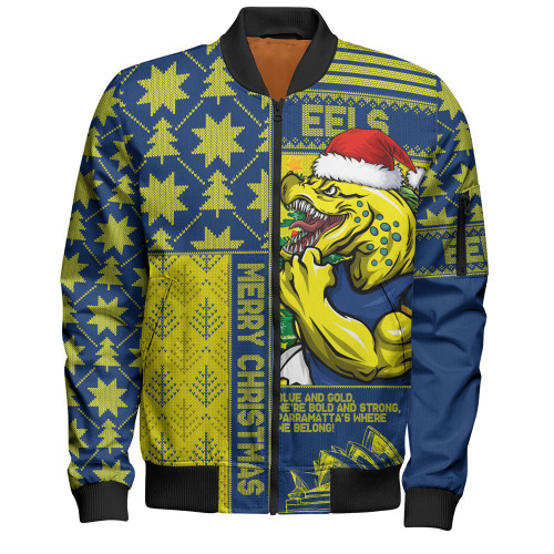 Parramatta Eels Bomber Jacket Christmas Magic Knit Style Winter Glow
