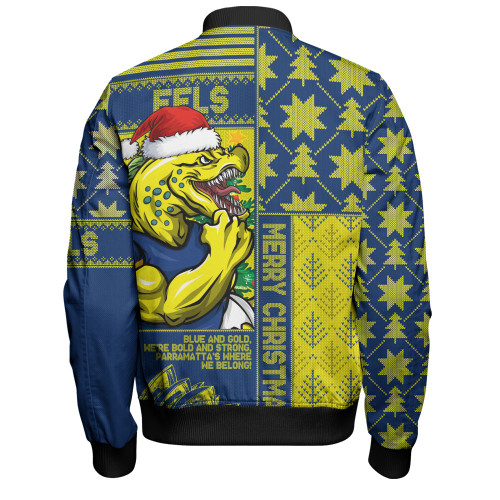 Parramatta Eels Bomber Jacket Christmas Magic Knit Style Winter Glow Parramatta Eels Bomber Jacket Christmas Magic Knit Style Winter Glow