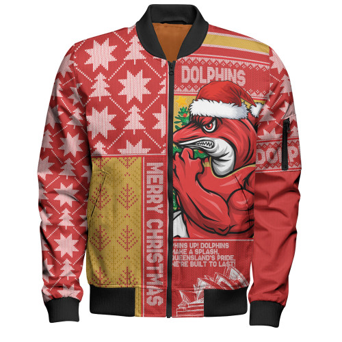 Redcliffe Dolphins Bomber Jacket Christmas Magic Knit Style Winter Glow