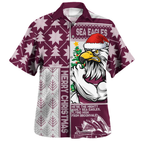 Manly Warringah Sea Eagles Hawaiian Shirt Christmas Magic Knit Style Winter Glow