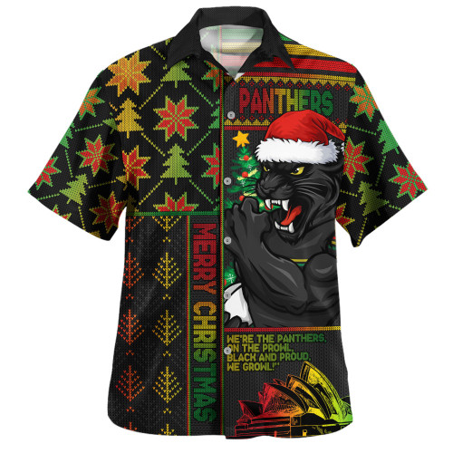 Penrith Panthers Hawaiian Shirt Christmas Magic Knit Style Winter Glow Penrith Panthers Hawaiian Shirt Christmas Magic Knit Style Winter Glow