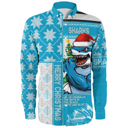 Cronulla-Sutherland Sharks Long Sleeve Shirt Christmas Magic Knit Style Winter Glow
