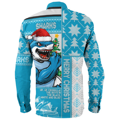 Cronulla-Sutherland Sharks Long Sleeve Shirt Christmas Magic Knit Style Winter Glow