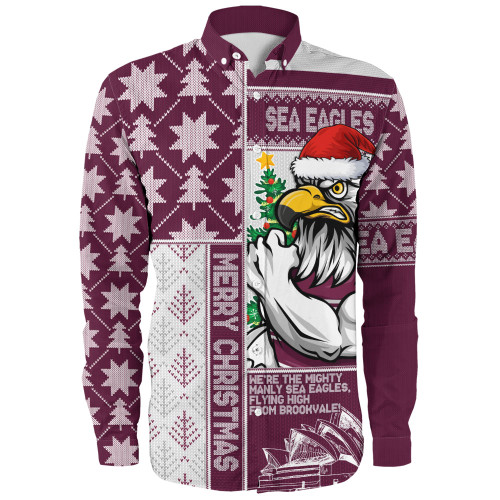 Manly Warringah Sea Eagles Long Sleeve Shirt Christmas Magic Knit Style Winter Glow