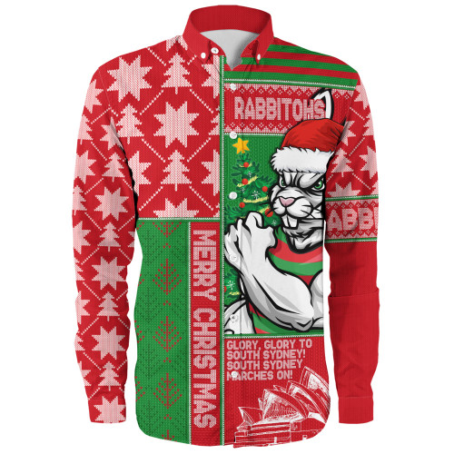South Sydney Rabbitohs Long Sleeve Shirt Christmas Magic Knit Style Winter Glow